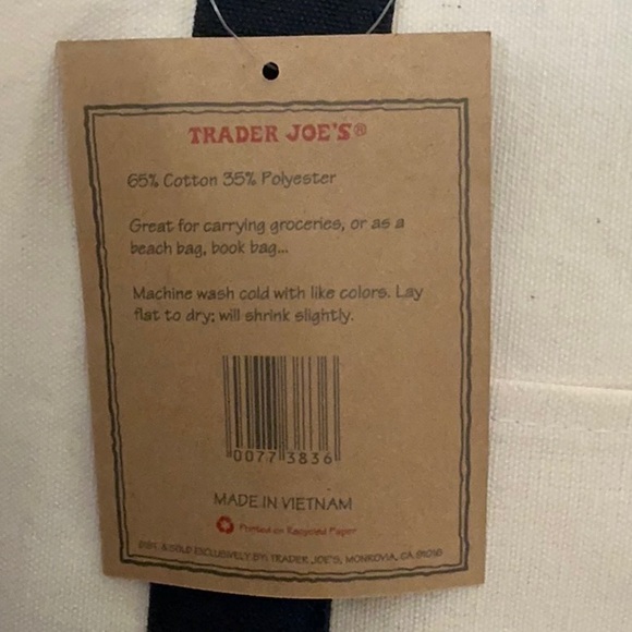 Trader Joes Tote Bag Blue Canvas Large 20” x 15” New - Picture 4 of 6